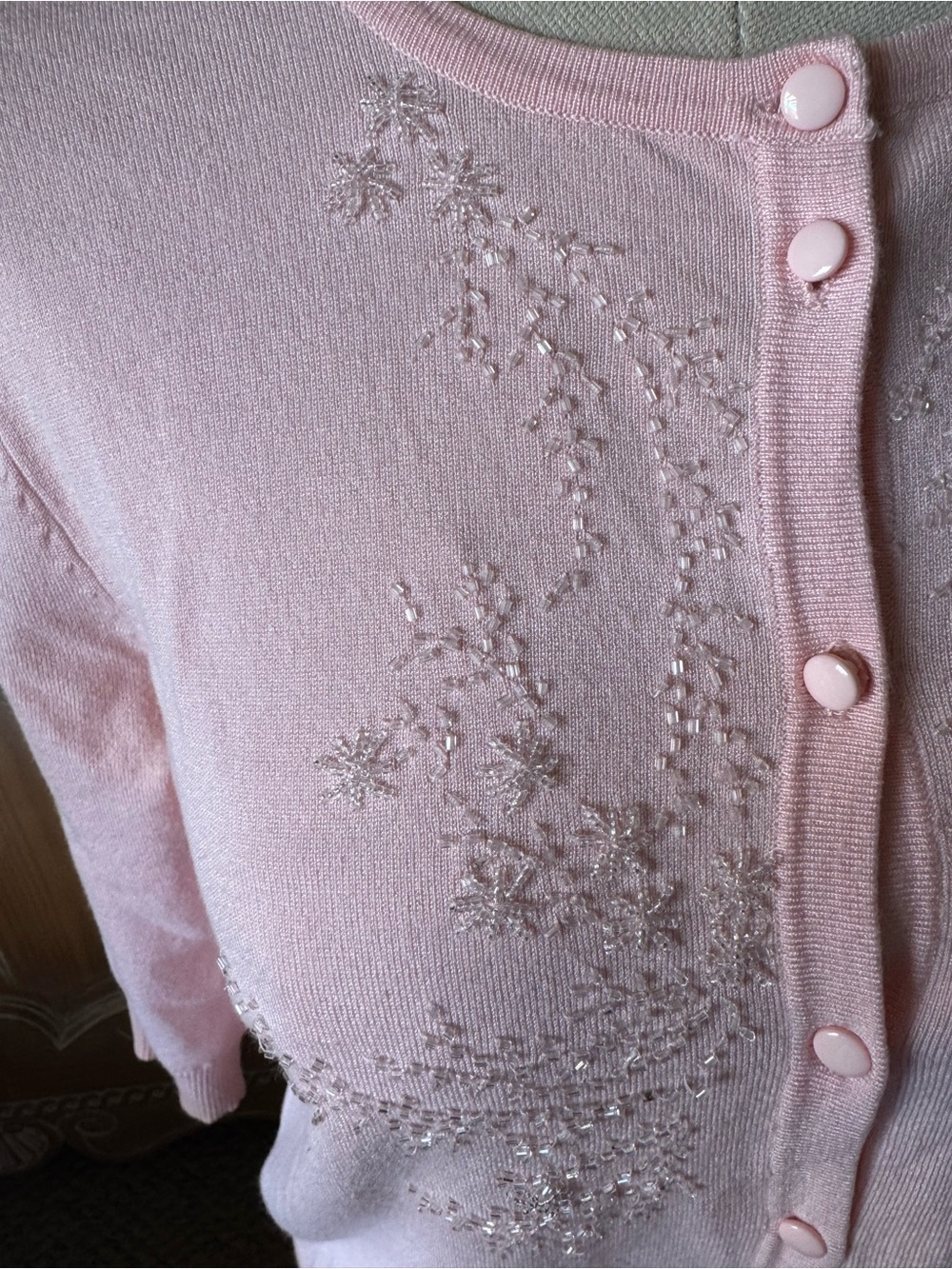 Cable & Gauge Light Pink Embroidered Button-Front Cardigan - Picture 2 of 6